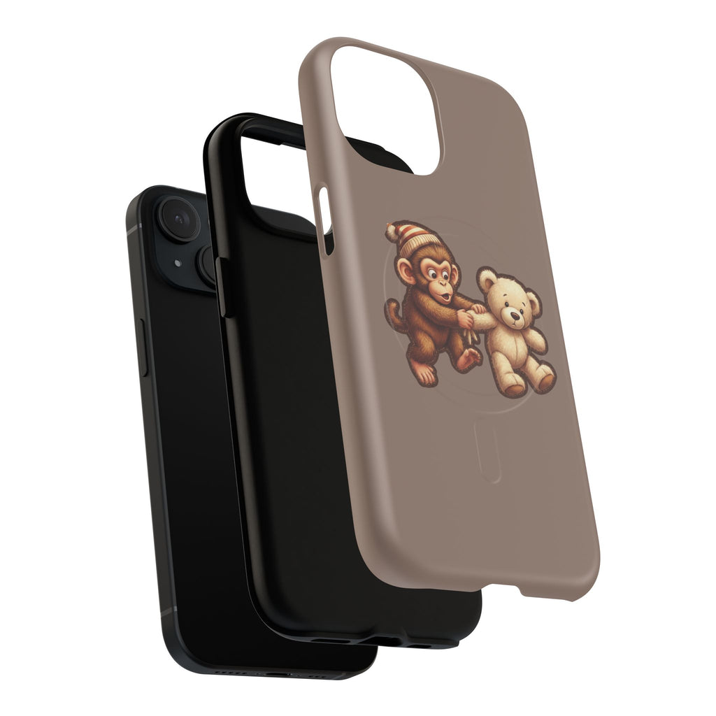 Monkey & Teddy Tough Magnetic Phone Case — Cute Retro Kids Design