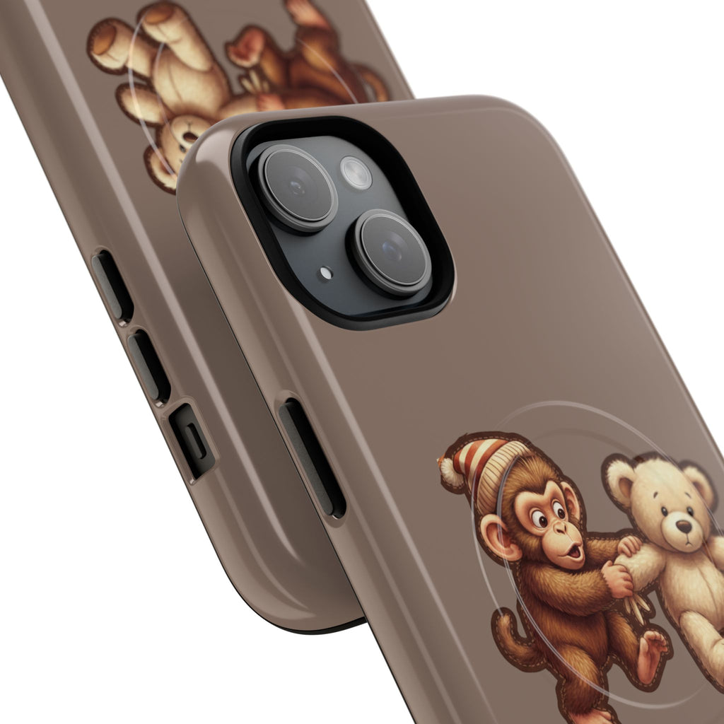 Monkey & Teddy Tough Magnetic Phone Case — Cute Retro Kids Design