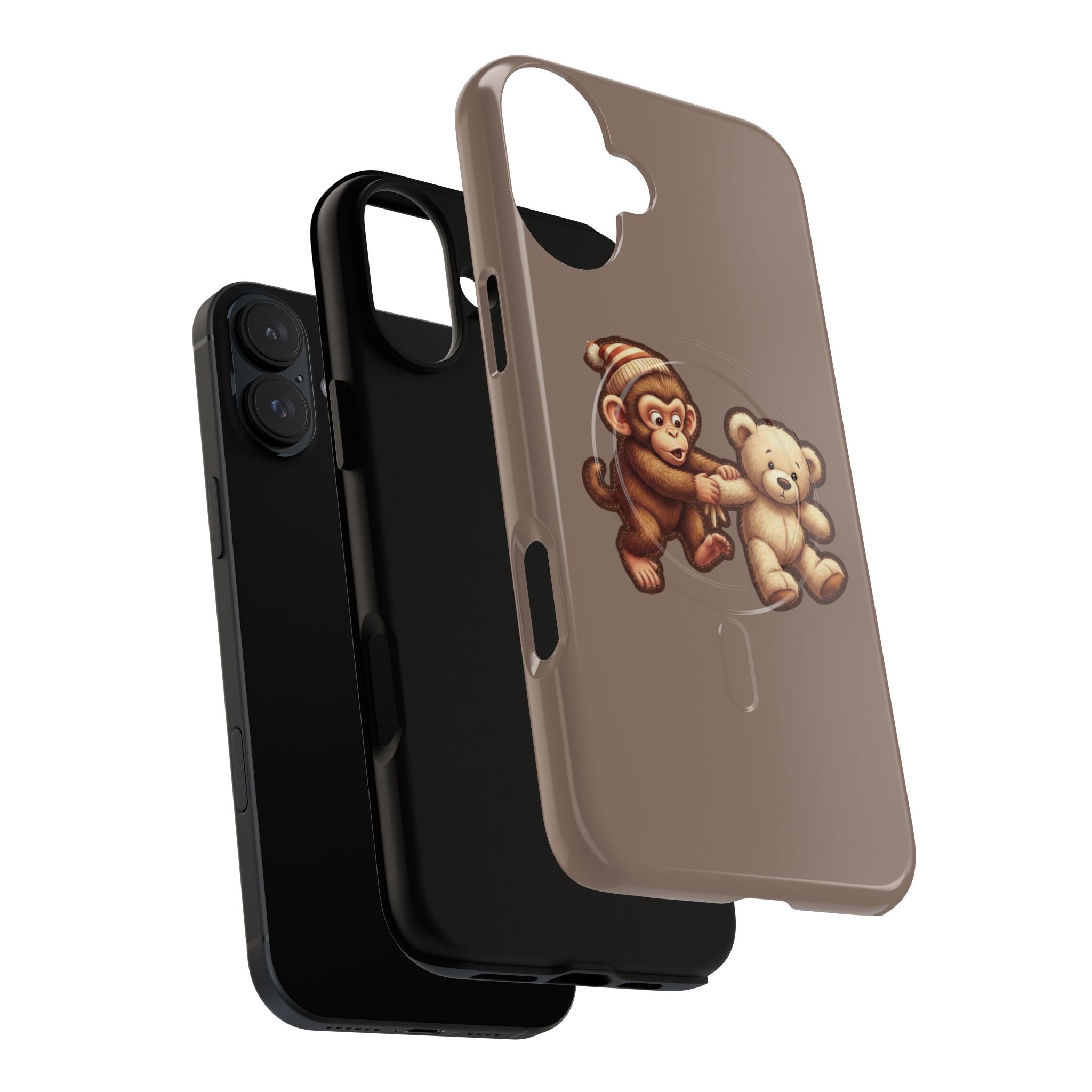 Monkey & Teddy Tough Magnetic Phone Case — Cute Retro Kids Design
