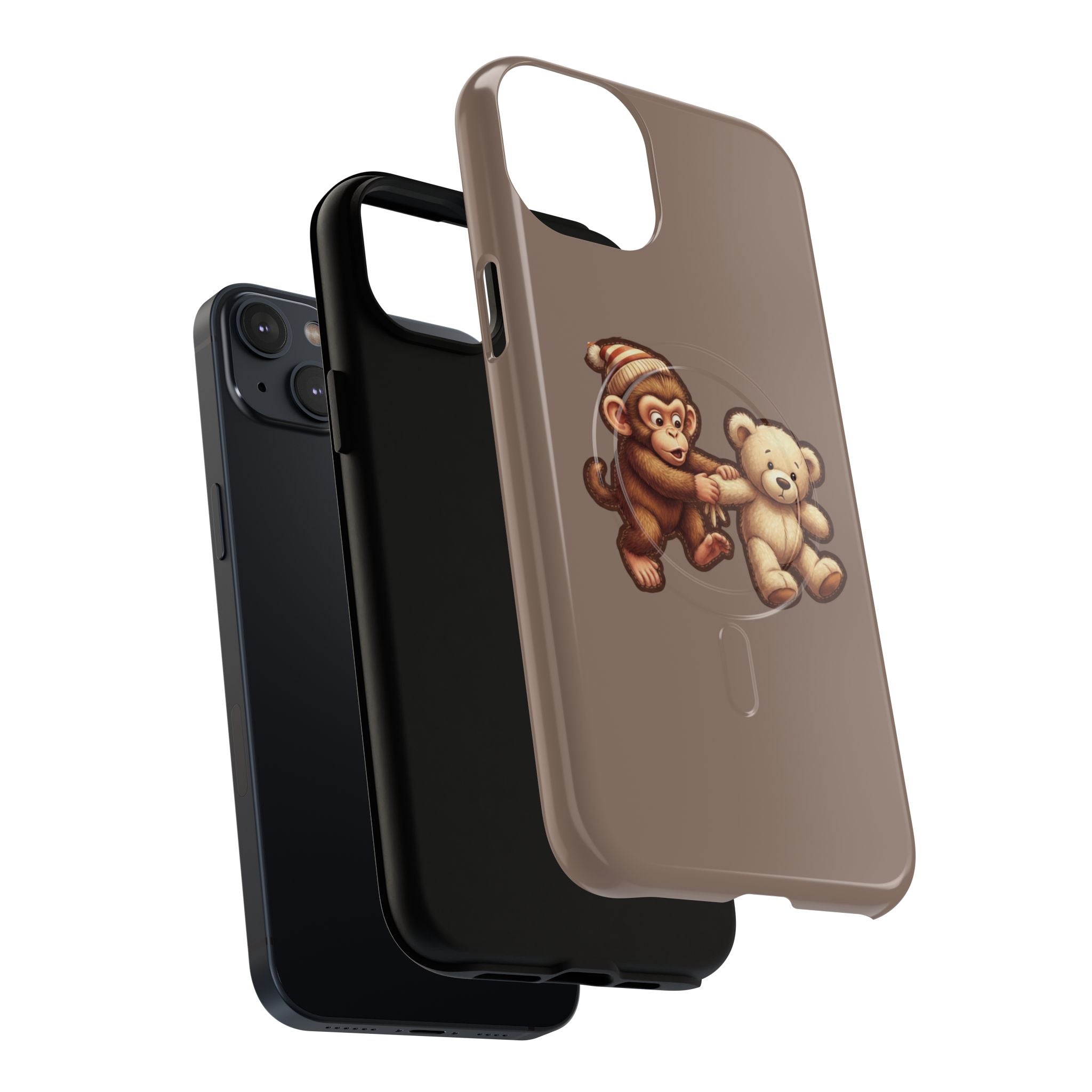Monkey & Teddy Tough Magnetic Phone Case — Cute Retro Kids Design