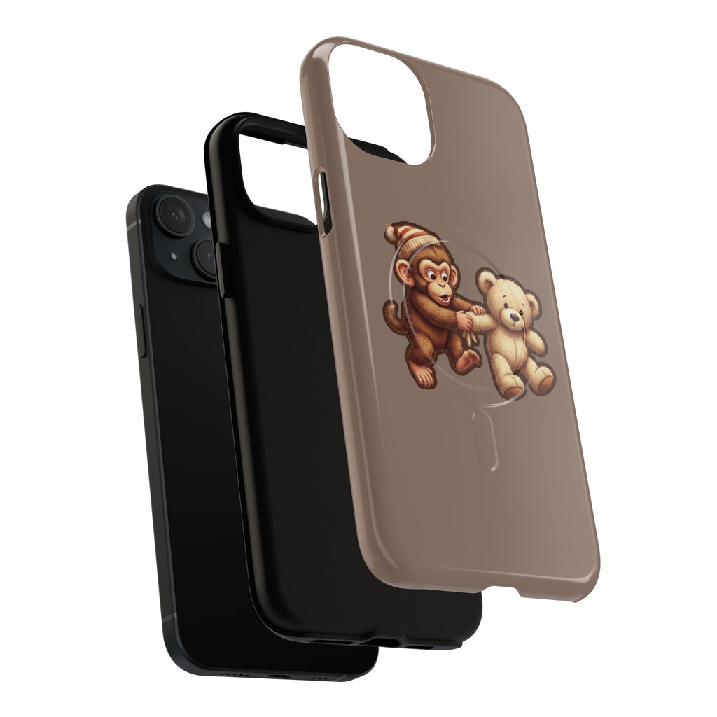 Monkey & Teddy Tough Magnetic Phone Case — Cute Retro Kids Design