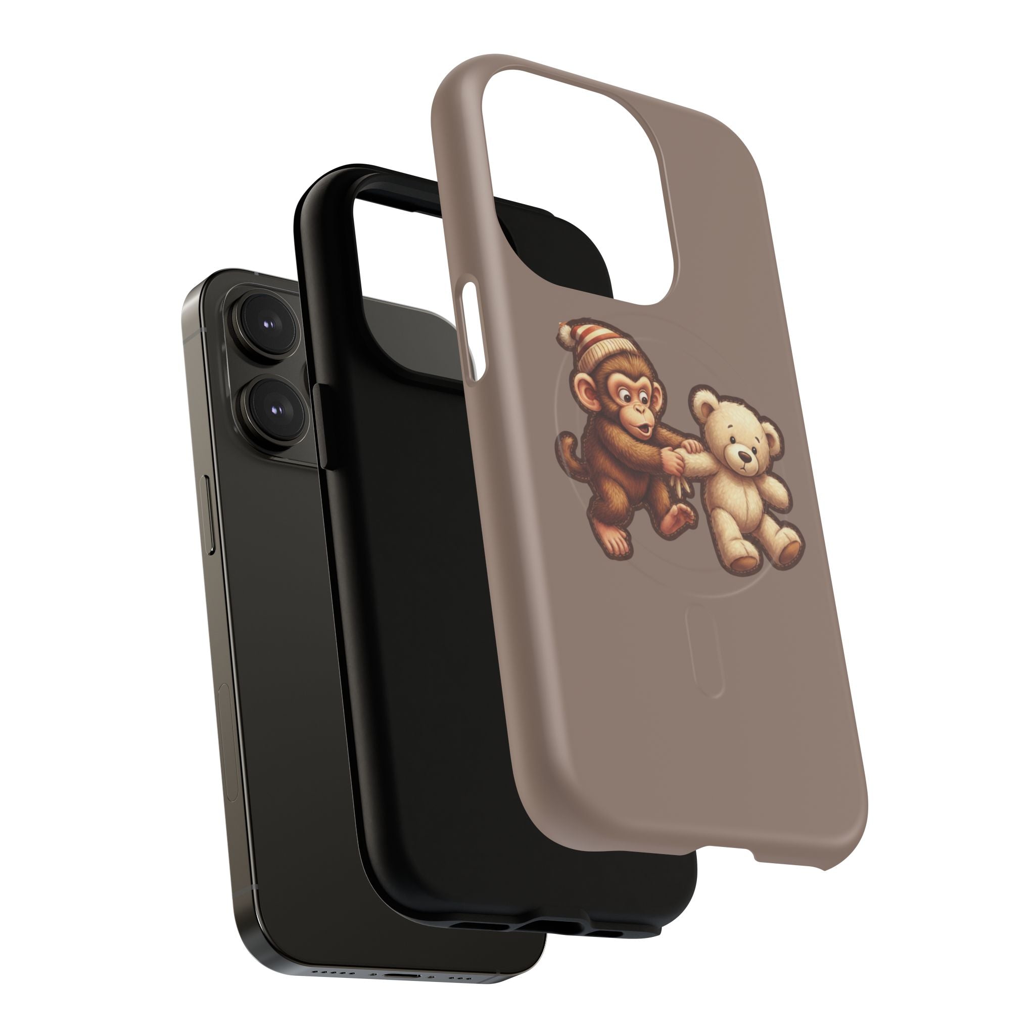 Monkey & Teddy Tough Magnetic Phone Case — Cute Retro Kids Design
