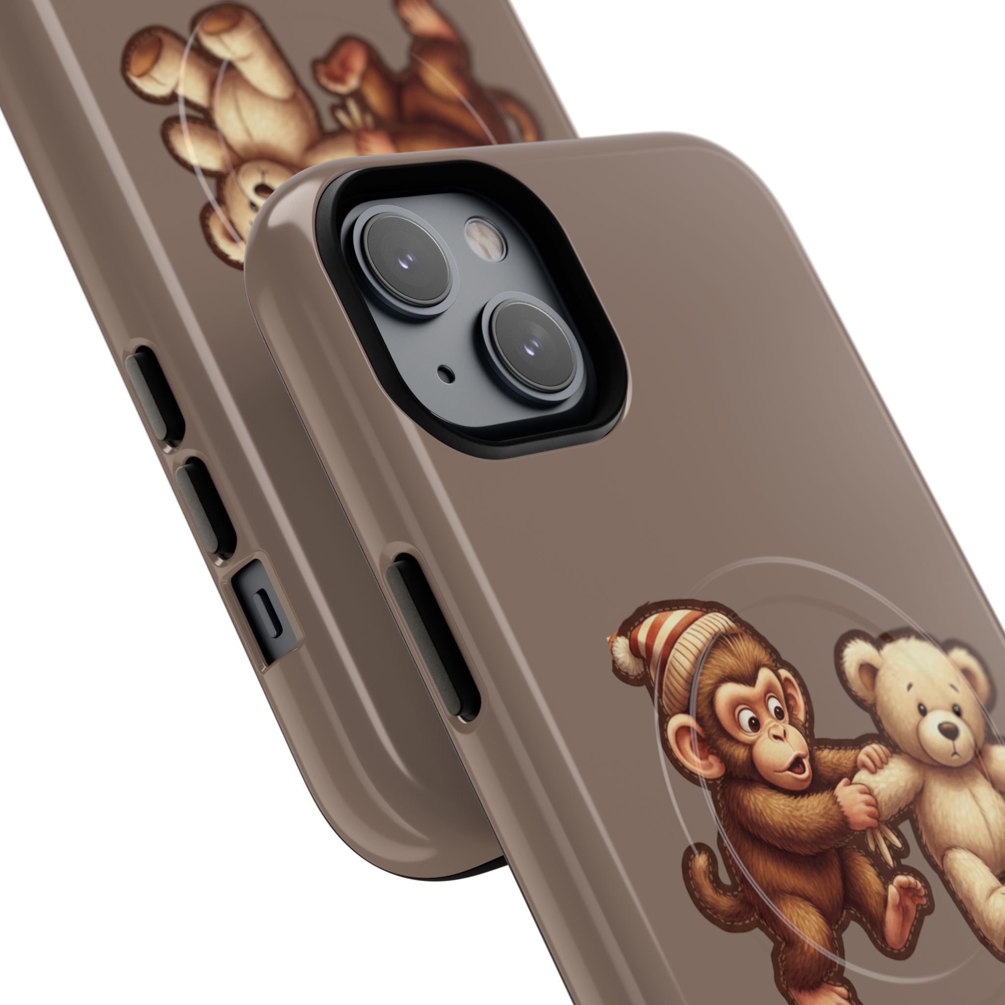 Monkey & Teddy Tough Magnetic Phone Case — Cute Retro Kids Design
