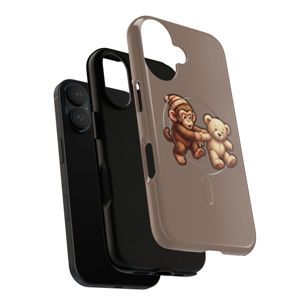 Monkey & Teddy Tough Magnetic Phone Case — Cute Retro Kids Design